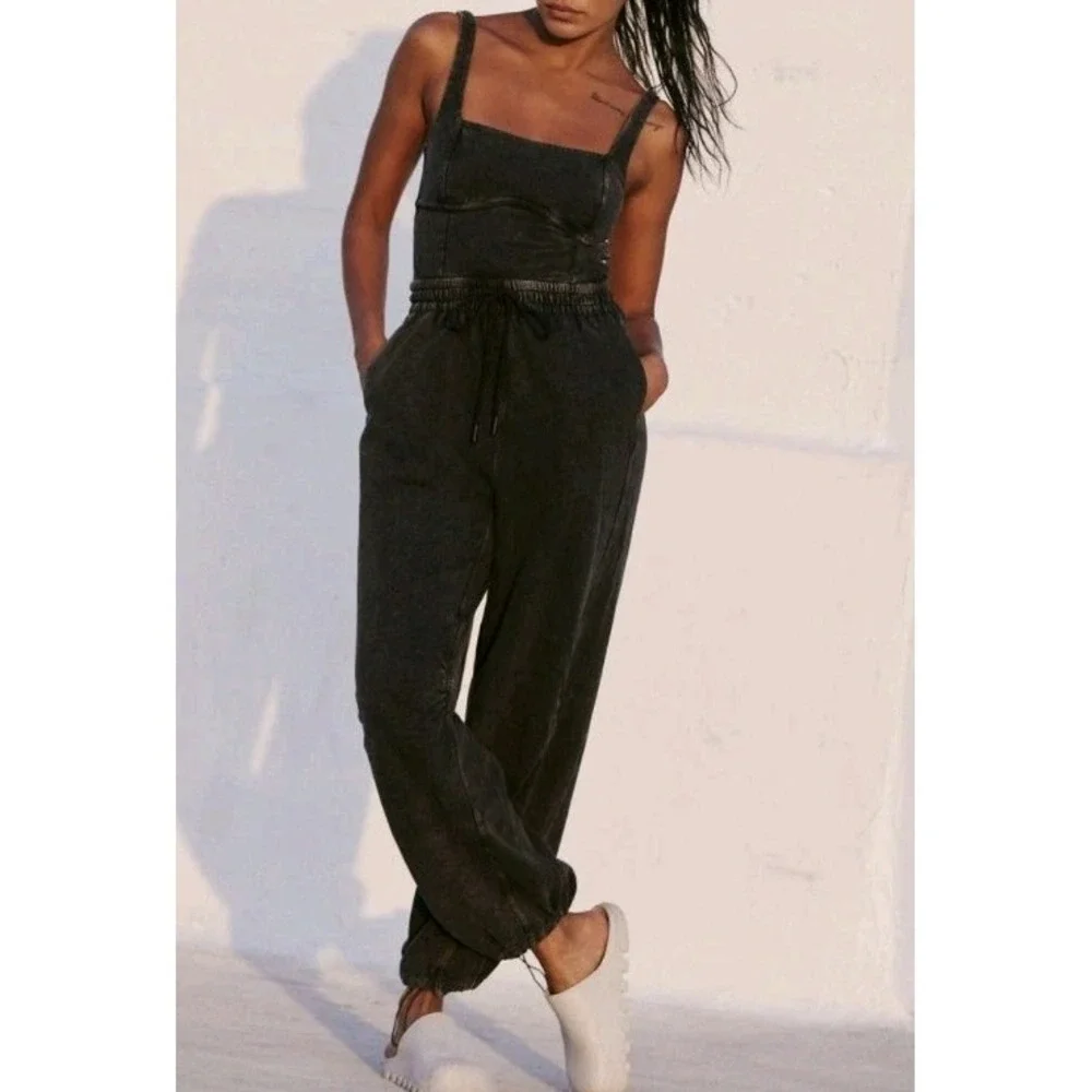 Free People Inbound Stretch Cotton Jumpsuit Washed Gray Size M NWOT $128